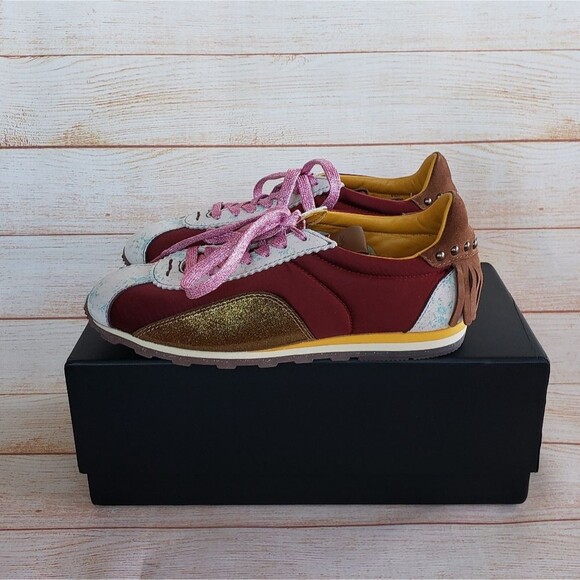 Coach Printed Suede Fringe Satin Metallic Sneakers Women's Size 7B Walking - Picture 5 of 14